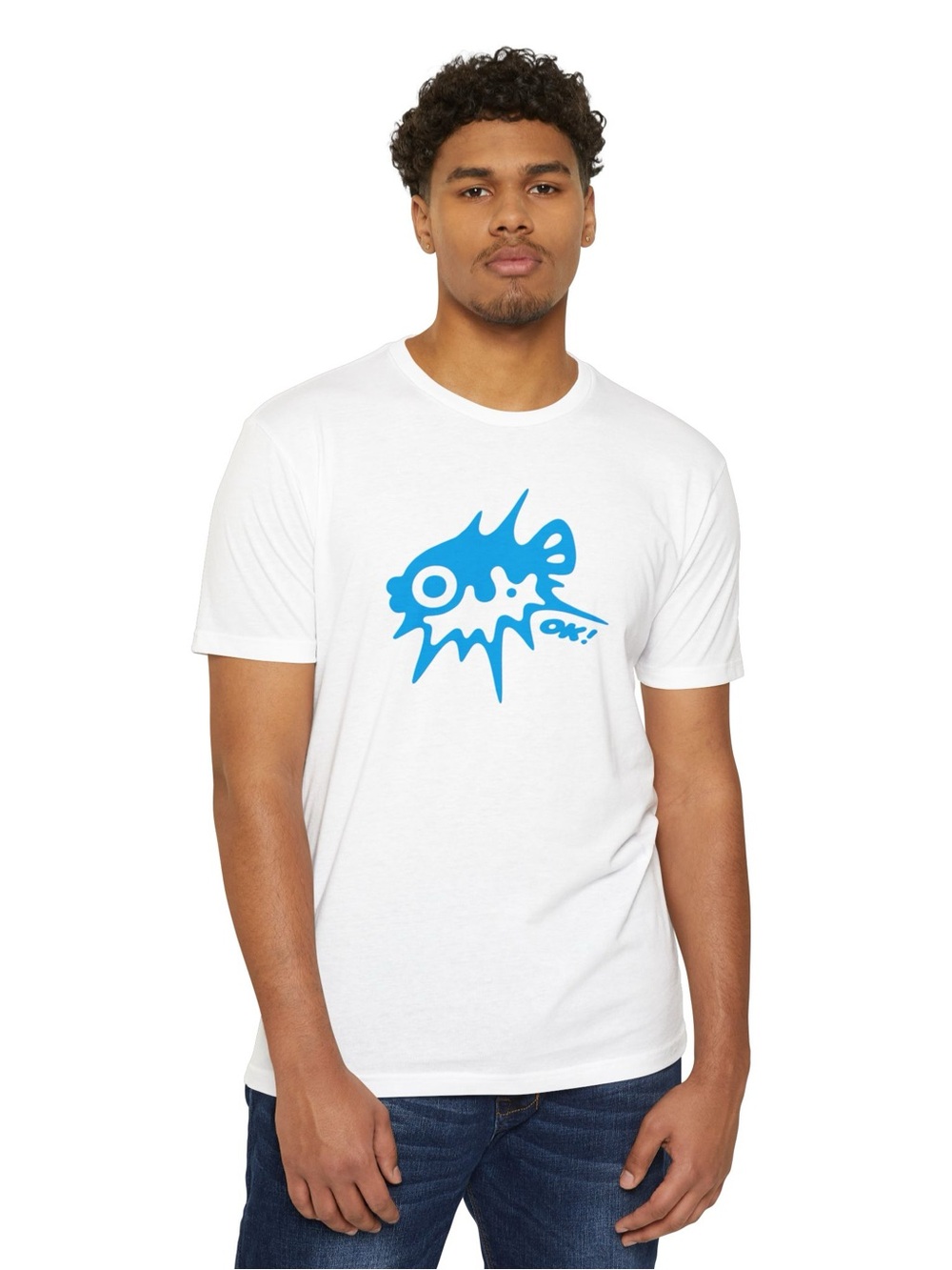OK! Fish White T-Shirt with Blue Logo